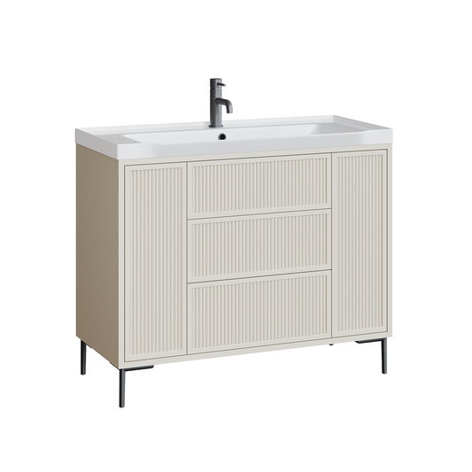 Fairford Elan Fluted Sandstone 1000mm Floorstanding Vanity Unit with Brushed Brass Legs