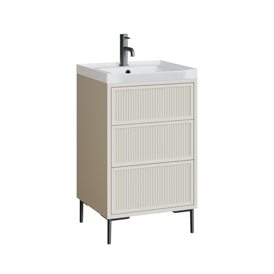 Fairford Elan Fluted Sandstone 500mm Floorstanding Vanity Unit with Brushed Brass Legs