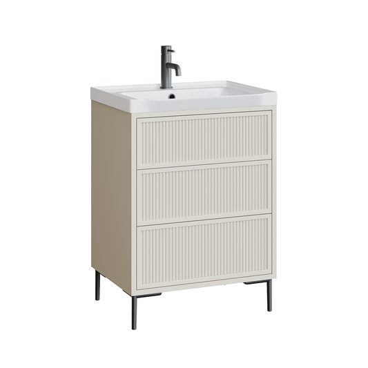 Fairford Elan Fluted Sandstone 600mm Floorstanding Vanity Unit with Brushed Brass Legs