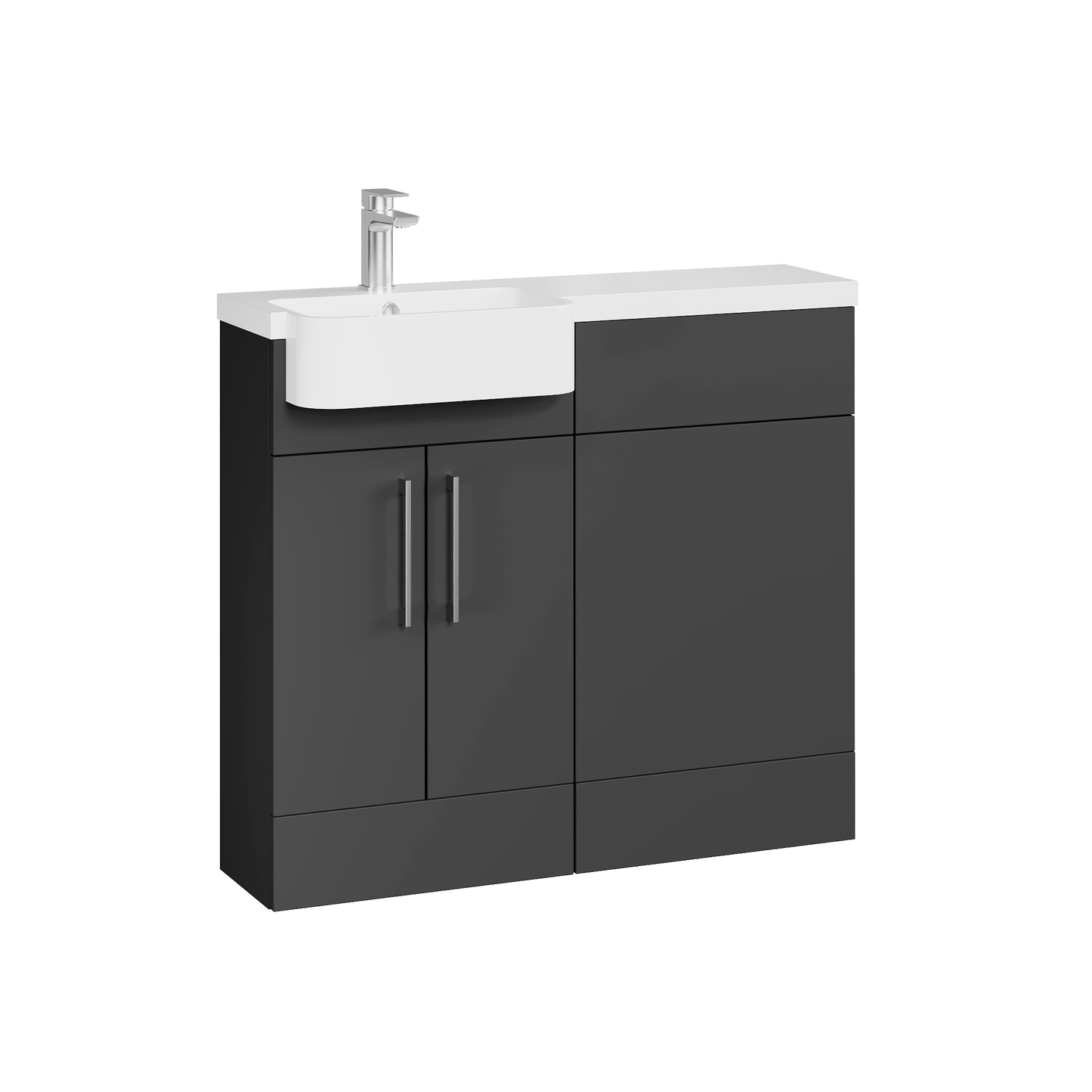 Fairford Union Gloss Grey 1000mm Round Semi Recessed Basin Left Hand Combination Pack
