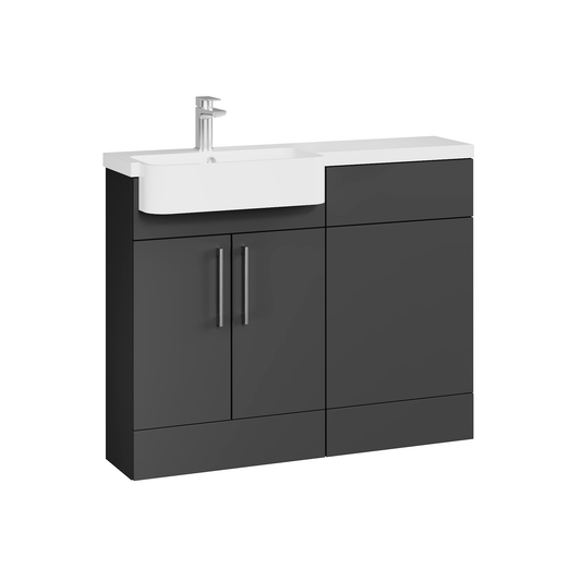 Fairford Union Gloss Grey 1100mm Round Semi Recessed Basin Left Hand Combination Pack