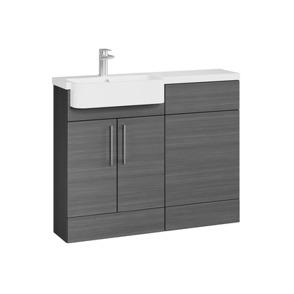 Fairford Union Anthracite Woodgrain 1100mm Round Semi Recessed Basin Left Hand Combination Pack