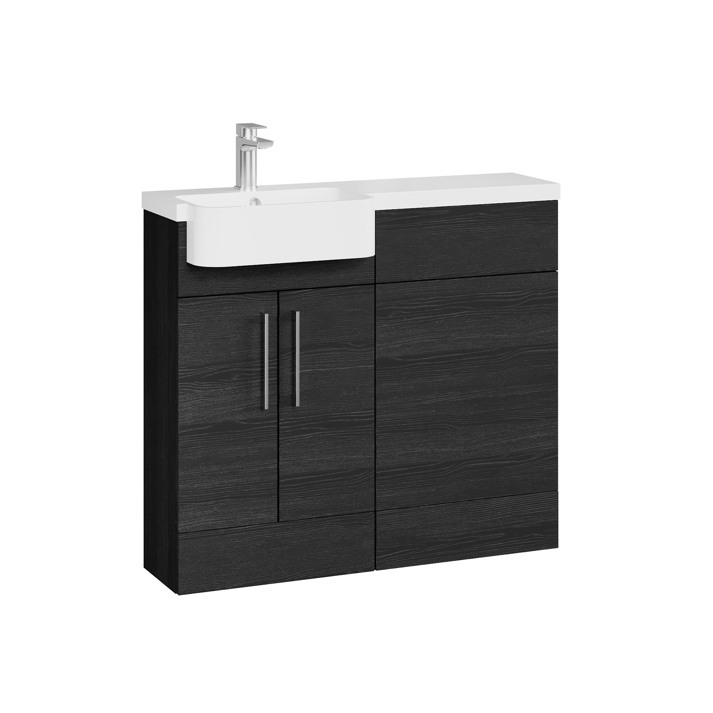 Fairford Union Black Woodgrain 1000mm Round Semi Recessed Basin Left Hand Combination Pack