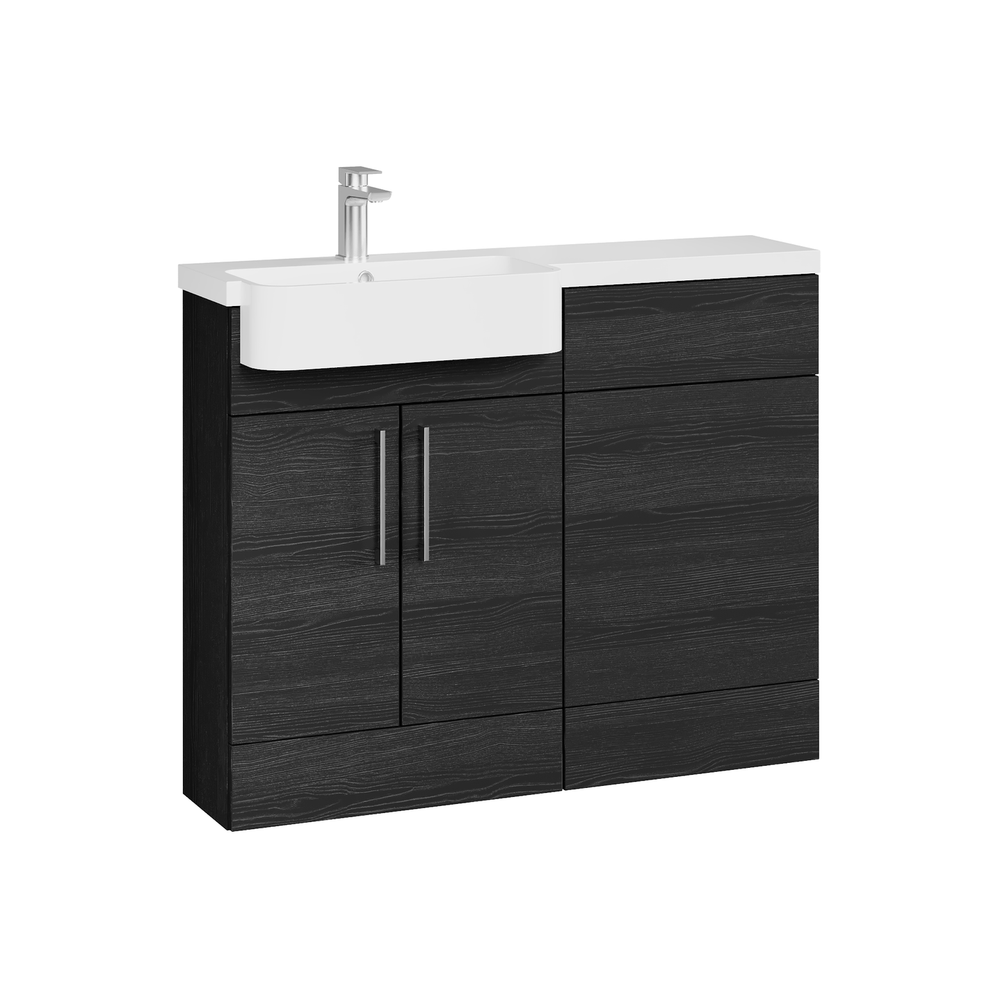 Fairford Union Black Woodgrain 1100mm Round Semi Recessed Basin Left Hand Combination Pack
