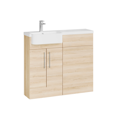 Fairford Union Light Oak 1000mm Round Semi Recessed Basin Left Hand Combination Pack