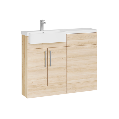 Fairford Union Light Oak 1100mm Round Semi Recessed Basin Left Hand Combination Pack