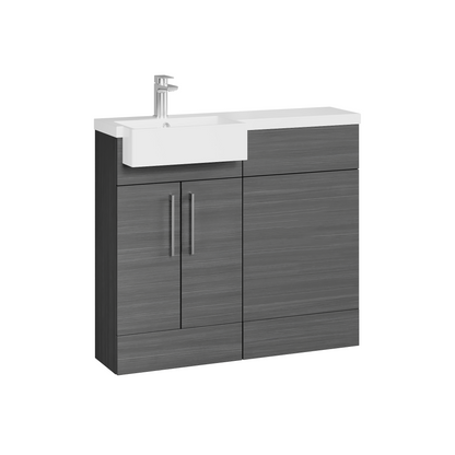 Fairford Union Anthracite Woodgrain 1000mm Square Semi Recessed Basin Left Hand Combination Pack