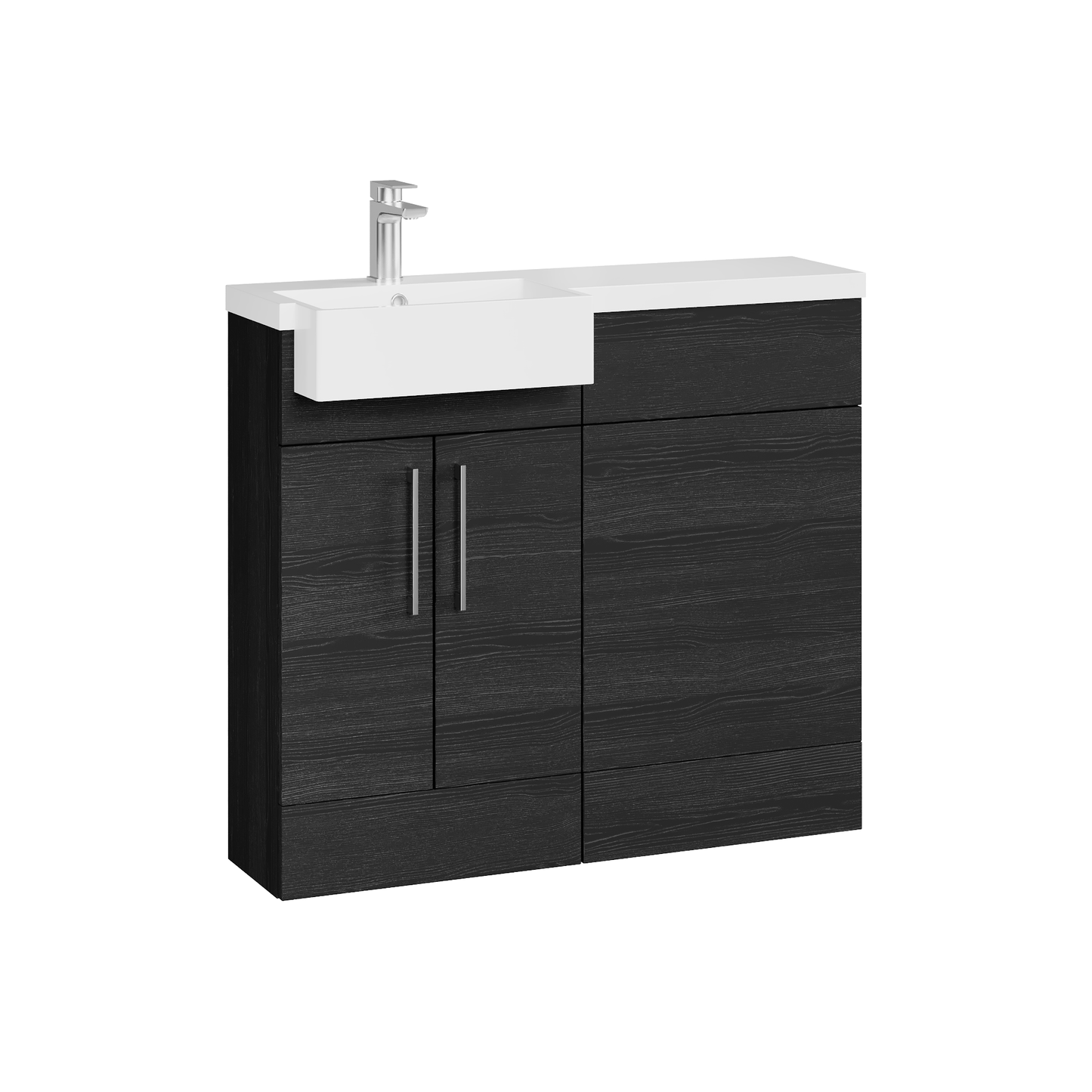 Fairford Union Black Woodgrain 1000mm Square Semi Recessed Basin Left Hand Combination Pack
