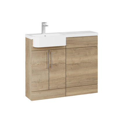 Fairford Union Style Slab Dark Oak 1000mm Round Semi Recessed Basin Left Hand Combination Pack