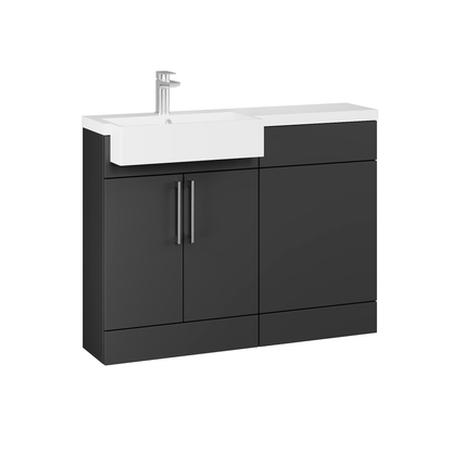 Fairford Union Style Slab Matt Soft Black 1100mm Square Semi Recessed Basin Left Hand Combination Pack