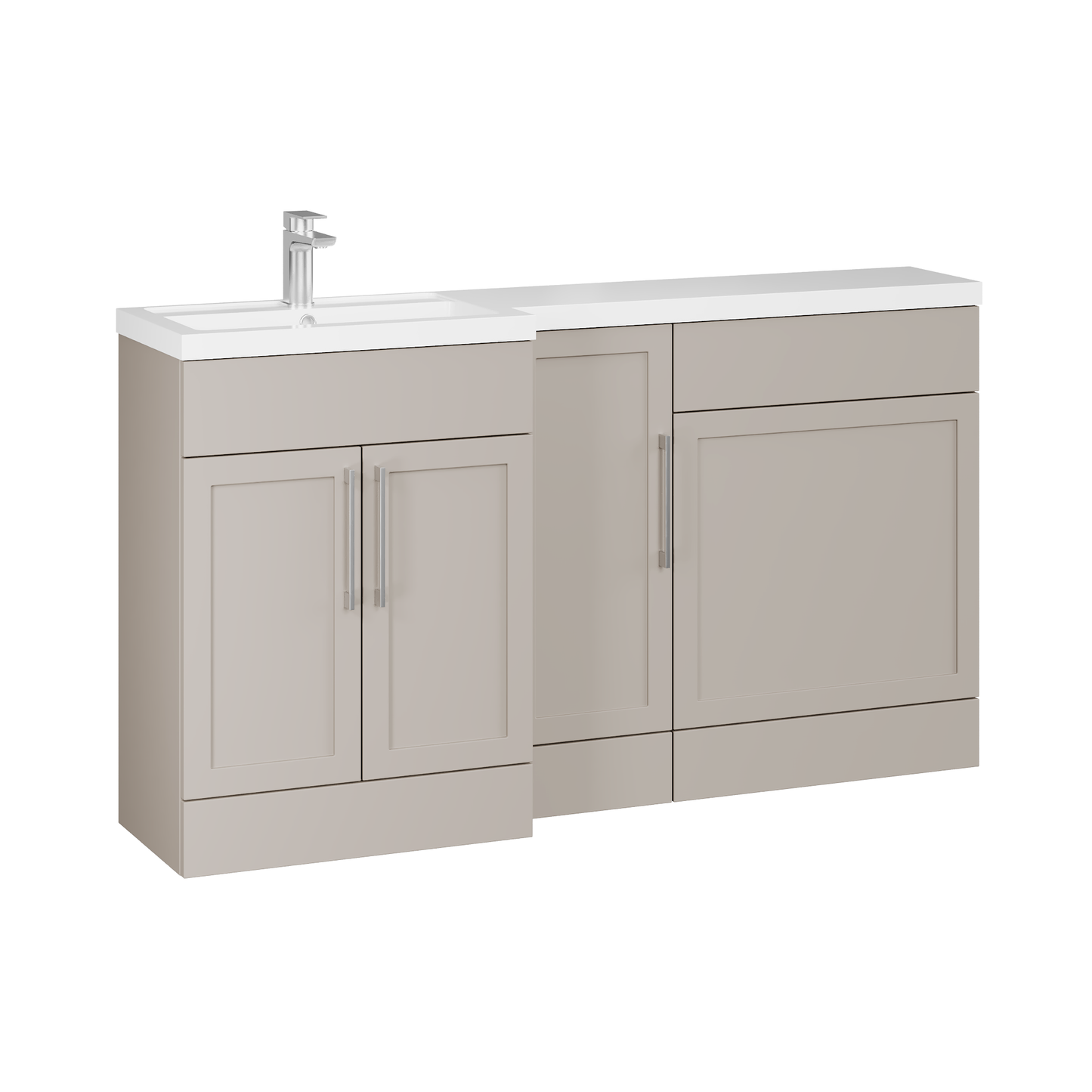 Fairford Union Style Shaker Matt Stone Grey 1500mm L Shape Left Hand Combination Pack