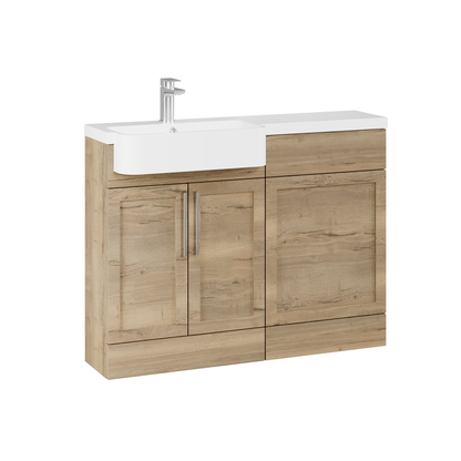 Fairford Union Style Shaker Dark Oak 1100mm Round Semi Recessed Basin Left Hand Combination Pack