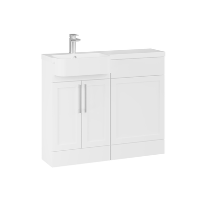 Fairford Union Style Shaker Matt White 1000mm Round Semi Recessed Basin Left Hand Combination Pack