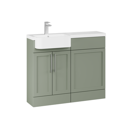 Fairford Union Style Shaker Matt Lux Green 1000mm Round Semi Recessed Basin Left Hand Combination Pack