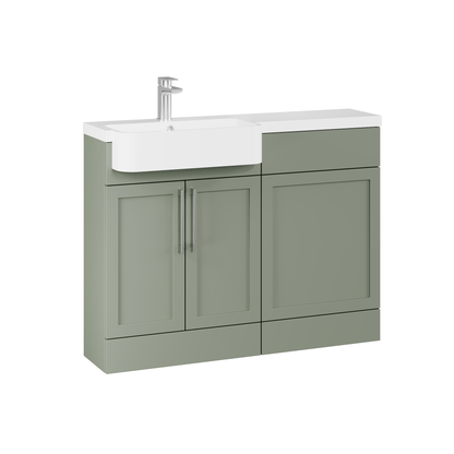 Fairford Union Style Shaker Matt Lux Green 1100mm Round Semi Recessed Basin Left Hand Combination Pack