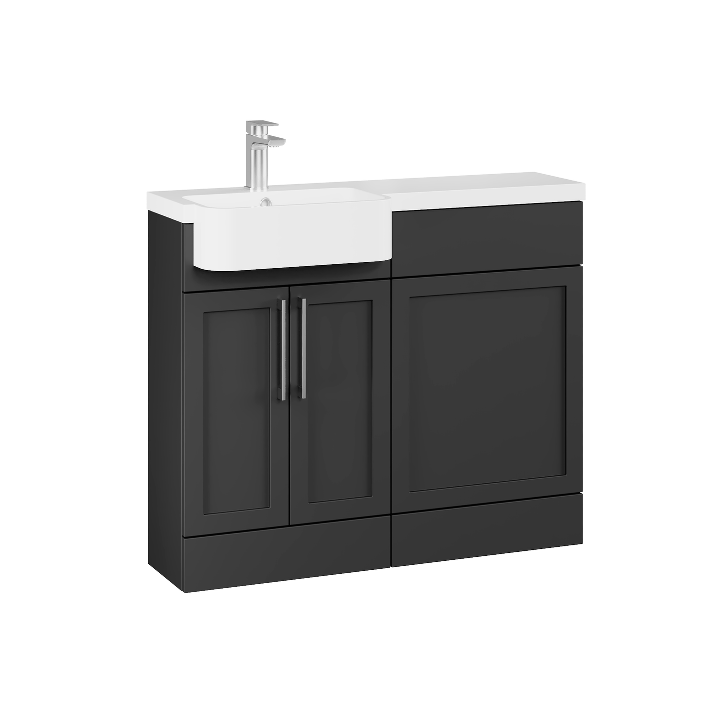 Fairford Union Style Shaker Matt Soft Black 1000mm Round Semi Recessed Basin Left Hand Combination Pack