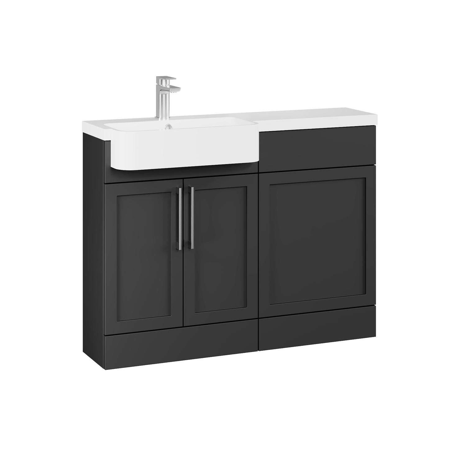 Fairford Union Style Shaker Matt Soft Black 1100mm Round Semi Recessed Basin Left Hand Combination Pack