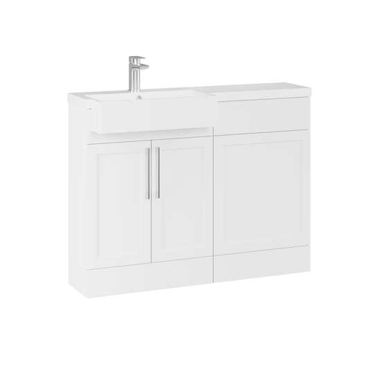 Fairford Union Style Shaker Matt White 1100mm Square Semi Recessed Basin Left Hand Combination Pack