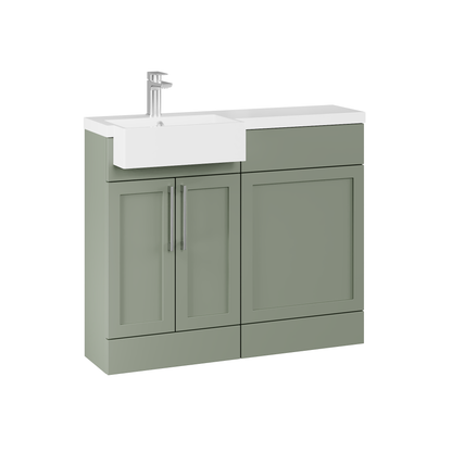 Fairford Union Style Shaker Matt Lux Green 1000mm Square Semi Recessed Basin Left Hand Combination Pack