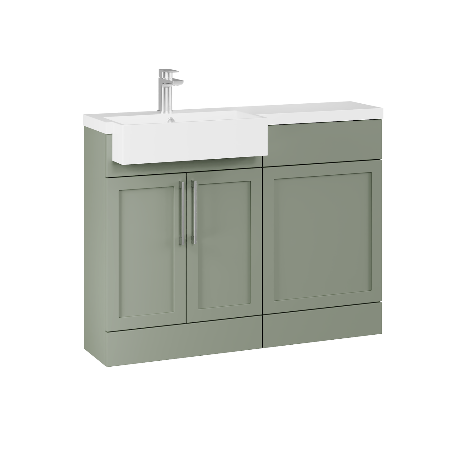 Fairford Union Style Shaker Matt Lux Green 1100mm Square Semi Recessed Basin Left Hand Combination Pack