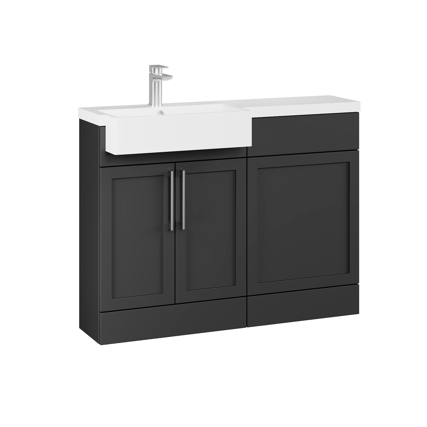 Fairford Union Style Shaker Matt Soft Black 1100mm Square Semi Recessed Basin Left Hand Combination Pack