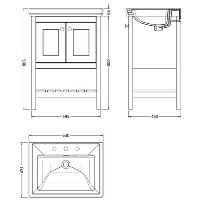 Fairford Juliette 600mm Indigo Blue 3 Tap Hole Floorstanding Vanity Unit