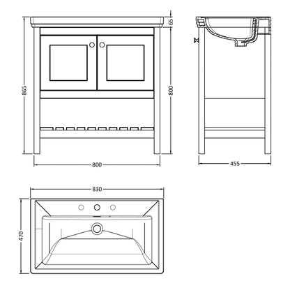 Fairford Juliette 800mm Indigo Blue 3 Tap Hole Floorstanding Vanity Unit
