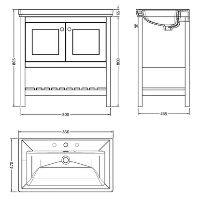 Fairford Juliette 800mm Fern Green 3 Tap Hole Floorstanding Vanity Unit