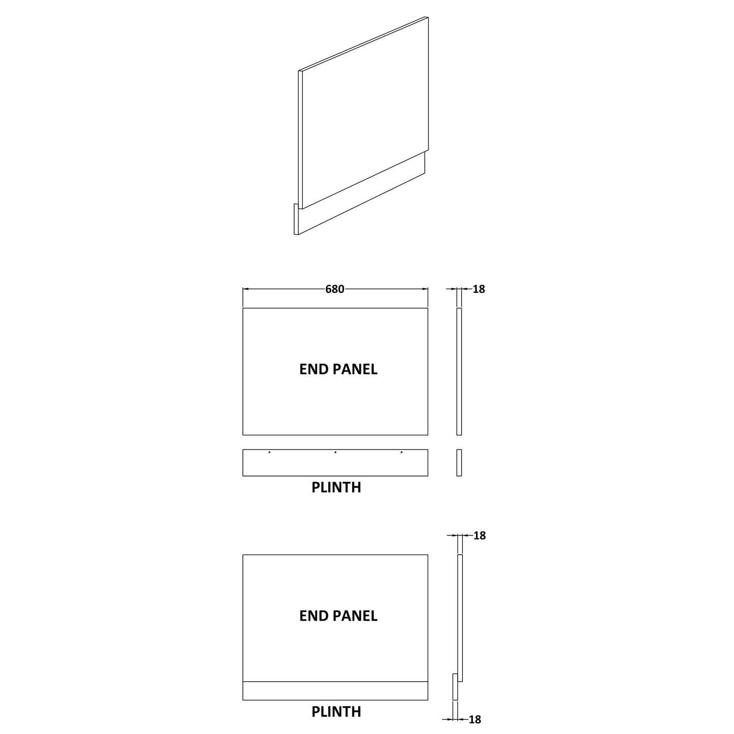 Fairford MDF White End Panel with Plinth, 700mm