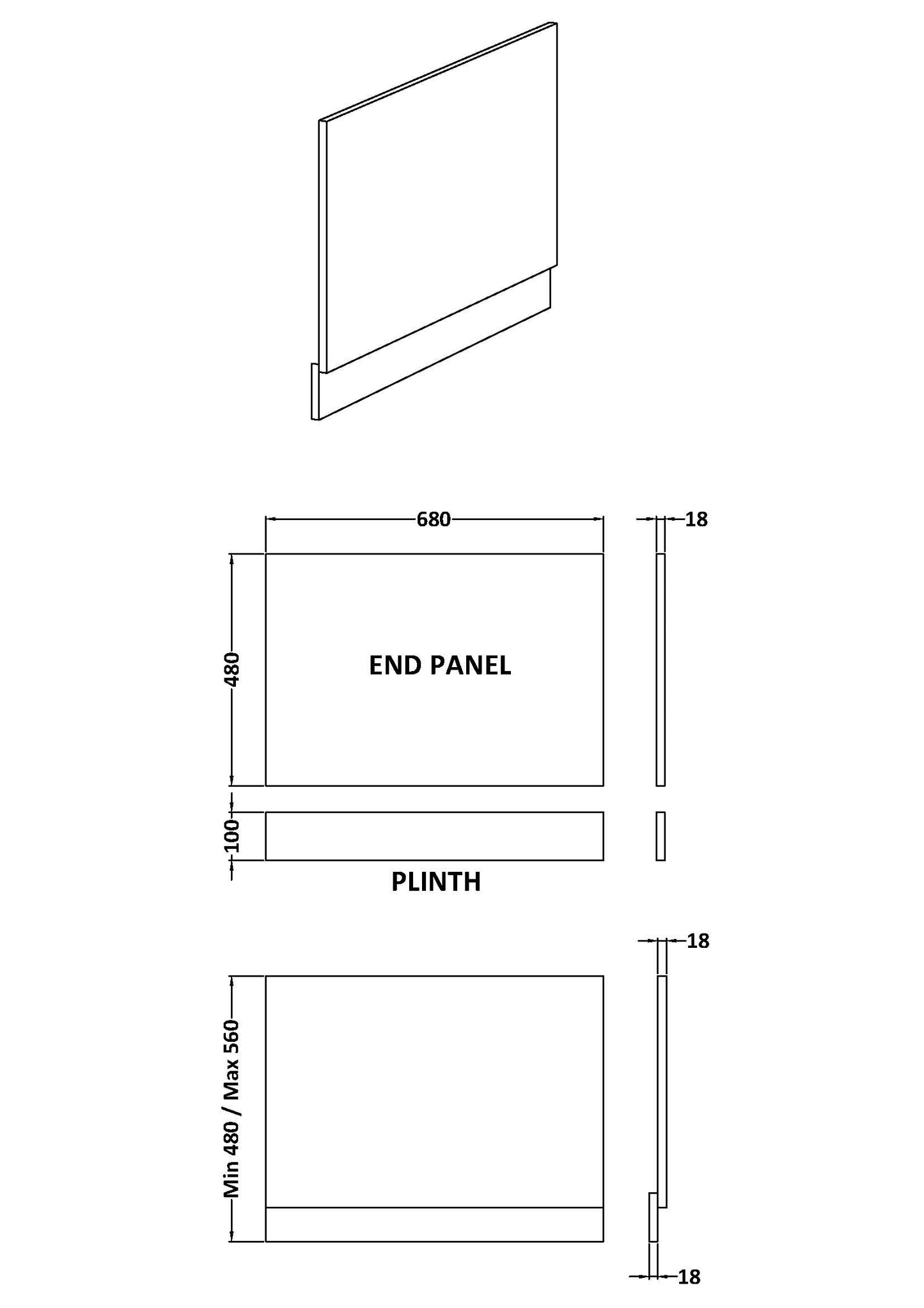 Fairford Charcoal Black Woodgrain 700mm Bath End Panel with Plinth