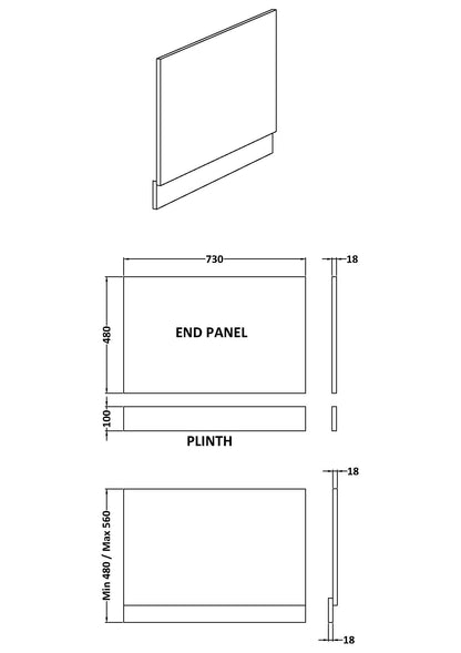 Fairford Charcoal Black Woodgrain 750mm Bath End Panel with Plinth
