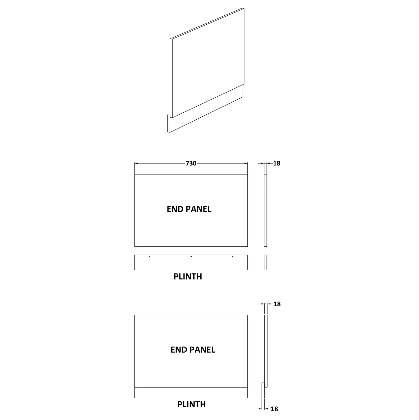 Fairford MDF White End Panel with Plinth, 750mm