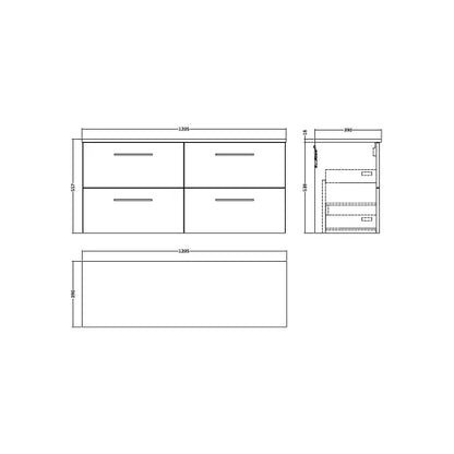 Fairford Aspri Soft Black 1200mm 4 Drawer Wall Hung Vanity Unit with Worktop