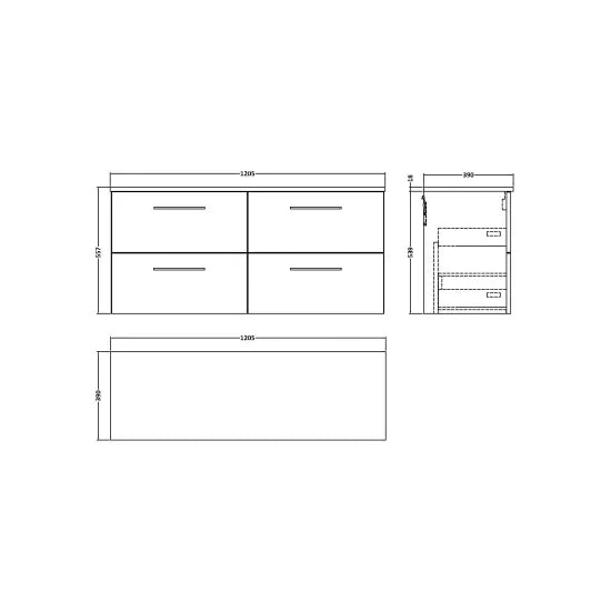 Fairford Aspri Solace Oak 1200mm 4 Door Wall Hung Vanity Unit with Worktop