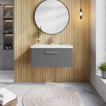 Fairford Aspri Satin Grey 800mm 1 Drawer Wall Hung Vanity Unit