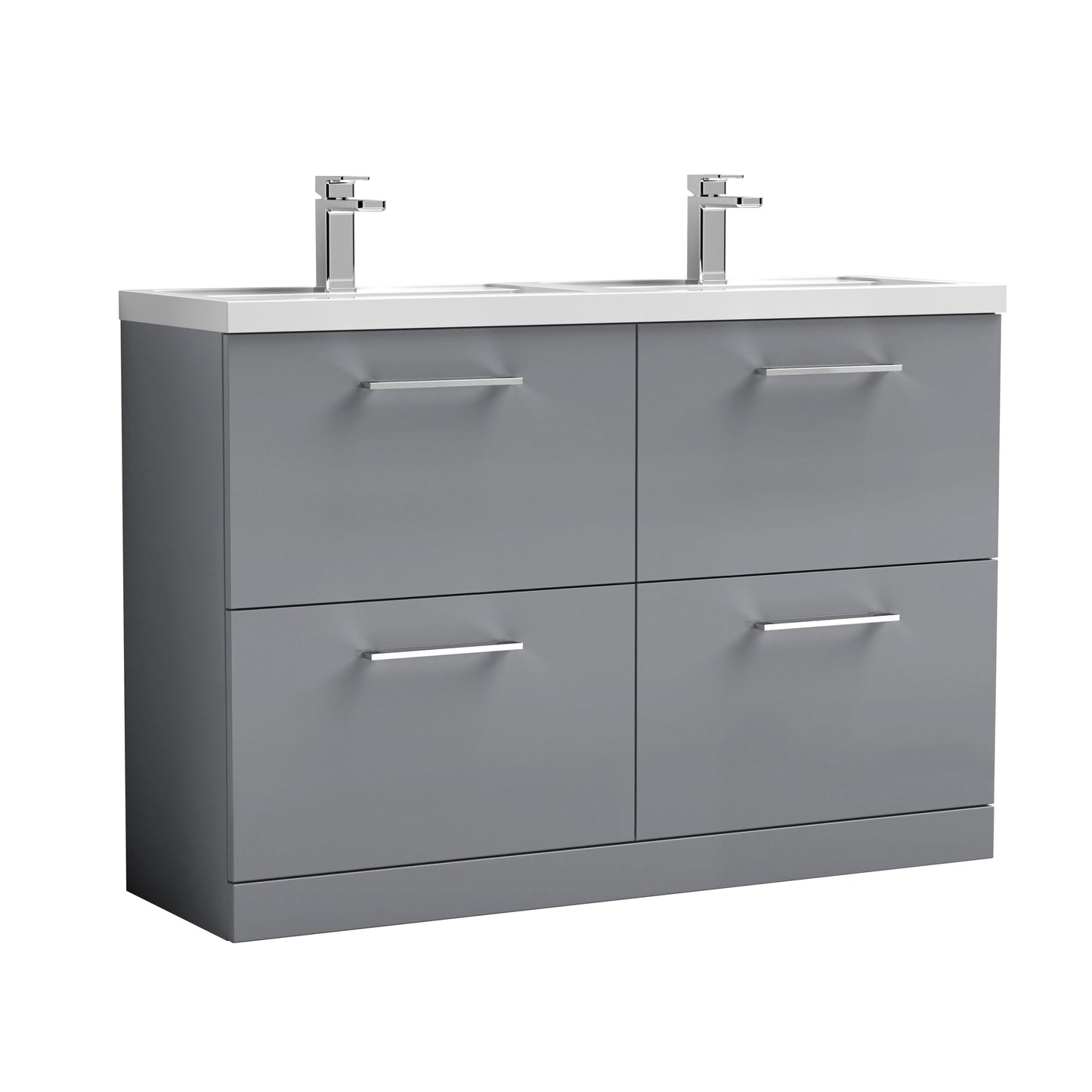 Fairford Aspri Satin Grey 1200mm Floorstanding Double Vanity Unit with 4 Drawers and Basin