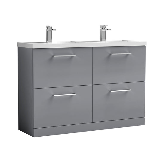 Fairford Aspri Satin Grey 1200mm Floorstanding Double Vanity Unit with 4 Drawers and Basin