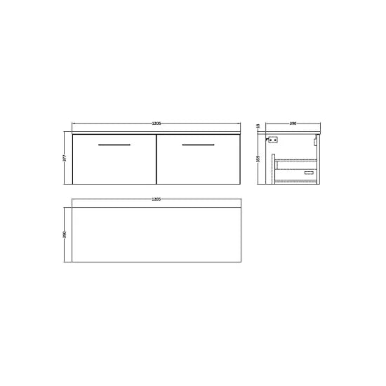 Fairford Aspri Midnight Blue 1200mm 2 Drawer Wall Hung Vanity Unit with Worktop