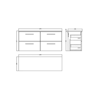 Fairford Aspri Midnight Blue 1200mm 4 Drawer Wall Hung Vanity Unit with Worktop