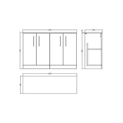 Fairford Aspri Bleached Oak 1200mm 4 Door Floorstanding Vanity Unit with Worktop