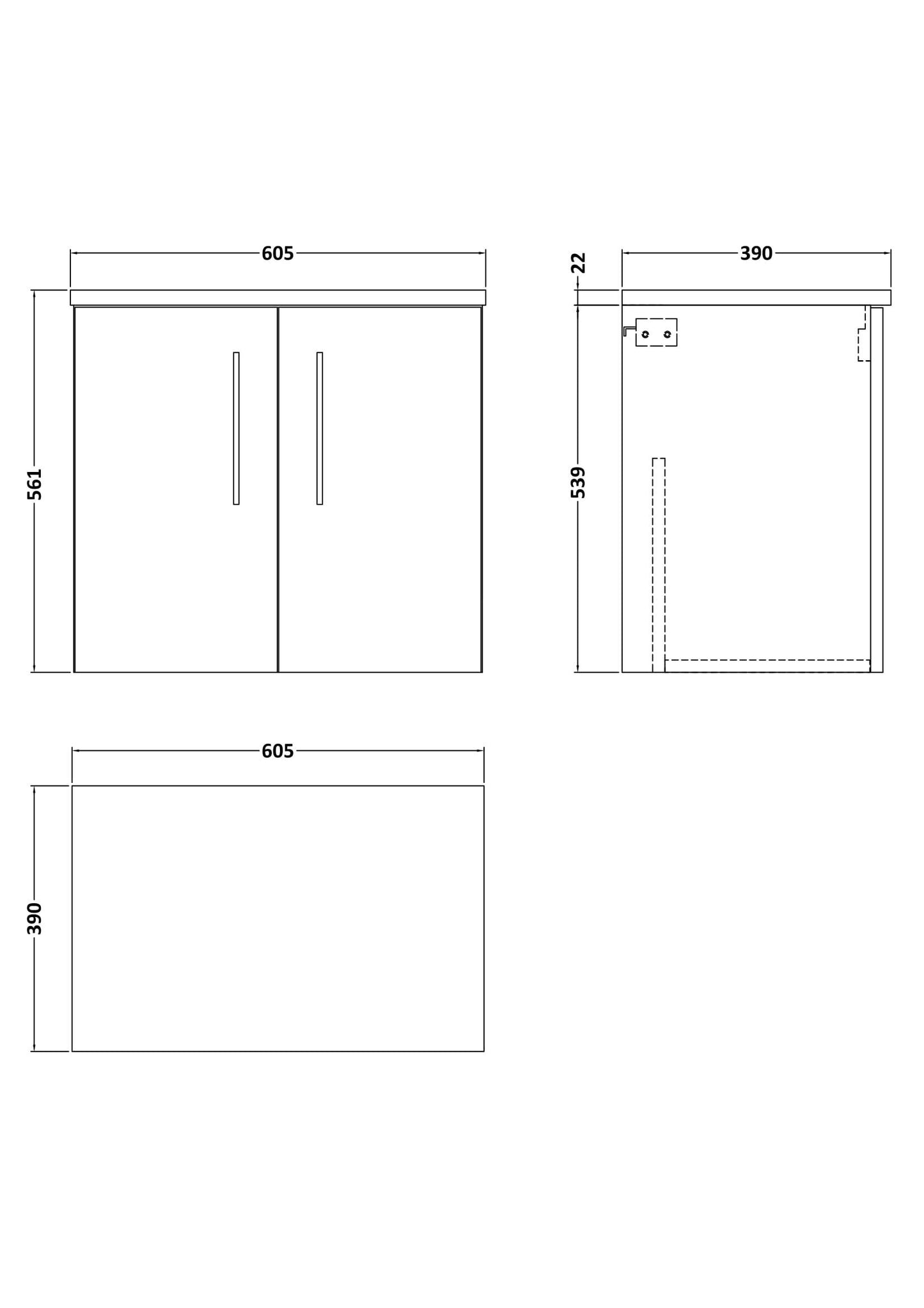 Fairford Aspri Black Woodgrain 600mm 2 Door Wall Hung Vanity Unit with Worktop