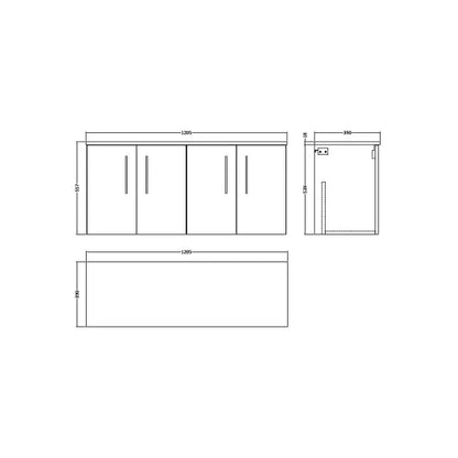 Fairford Aspri Black Woodgrain 1200mm 4 Door Wall Hung Vanity Unit with Worktop