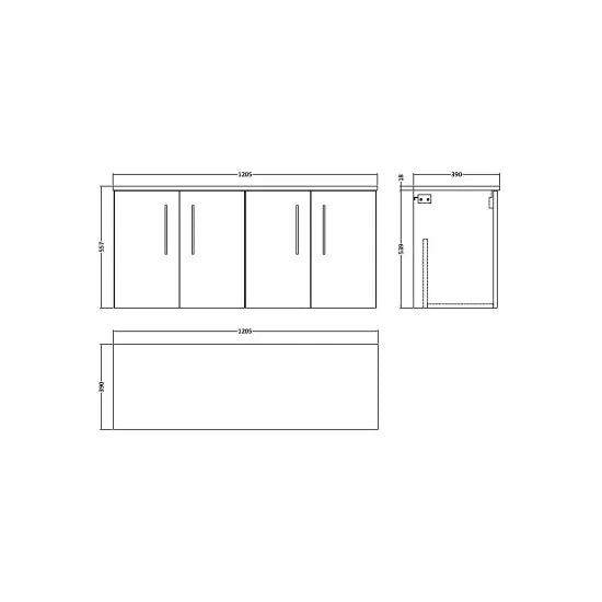 Fairford Aspri Satin Green 1200mm 4 Door Wall Hung Vanity Unit with Worktop