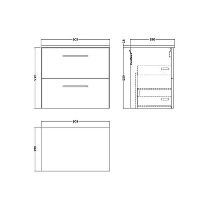 Fairford Aspri Satin Green 600mm 2 Drawer Wall Hung Vanity Unit with Worktop