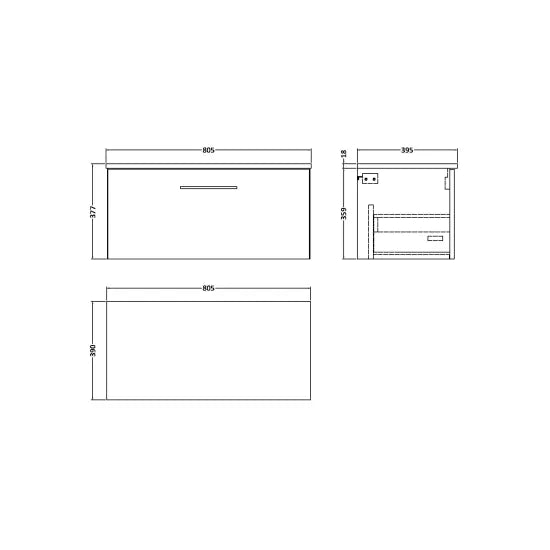 Fairford Aspri Satin Green 800mm 1 Drawer Wall Hung Vanity Unit with Worktop
