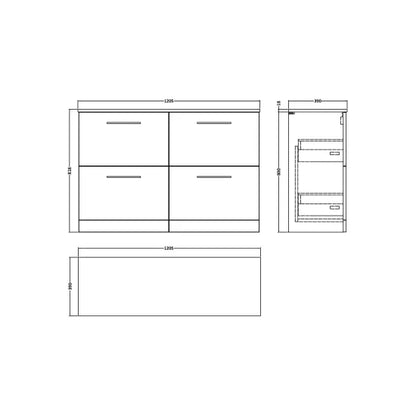 Fairford Aspri Satin Green 1200mm 4 Drawer Floorstanding Vanity Unit with Worktop