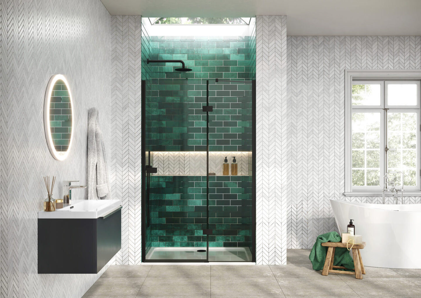 Fairford 8mm Frameless 800mm Matt Black Hinged Shower Door