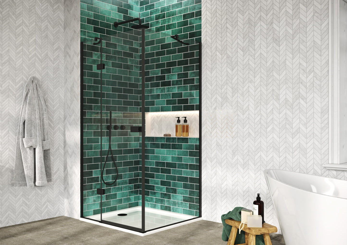 Fairford 8mm Frameless 900mm Matt Black Side Panel - For Hinged Door