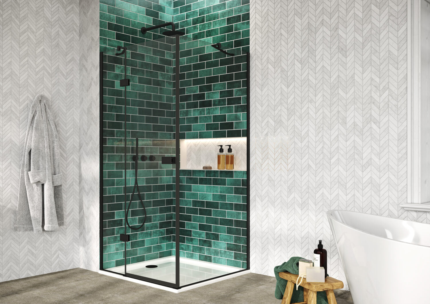 Fairford 8mm Frameless 900mm Matt Black Side Panel - For Hinged Door