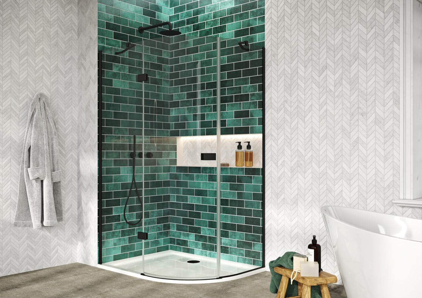 Fairford 8mm Frameless 1200 x 800mm Matt Black Offset Quadrant Enclosure